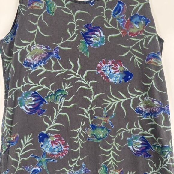 Fresh Produce Fish Print‎ Midi DRESS Small Gray Blue Coastal Tropical Resort - Picture 10 of 14
